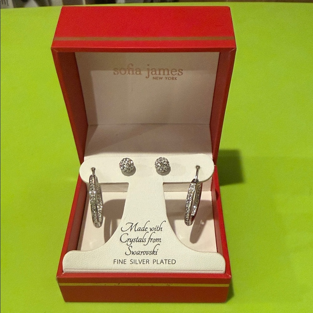 Silver Crystal Hoop and Stud Earrings